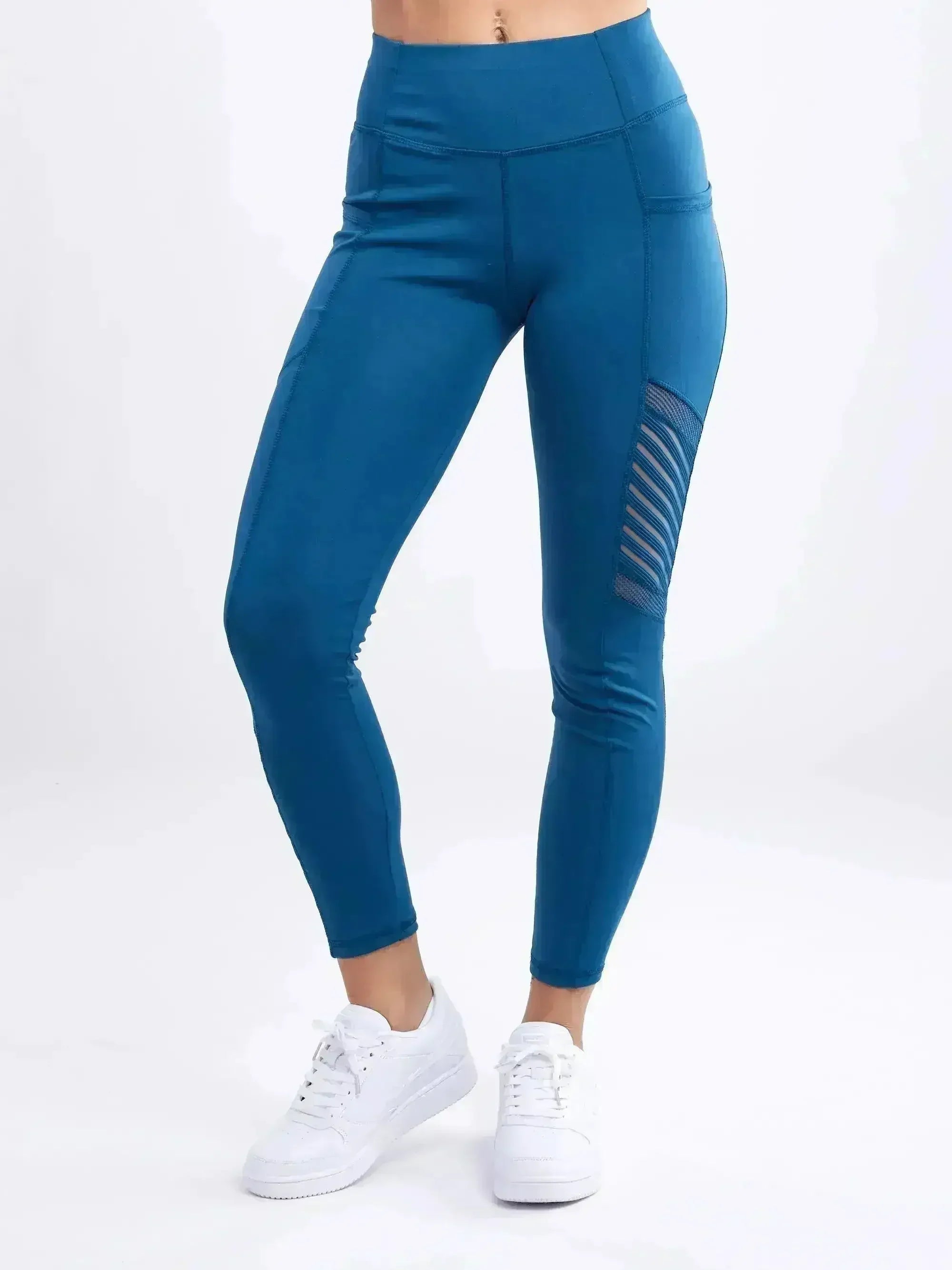 Women's High-Waisted Pilates Leggings with Side Pockets & Mesh Panels