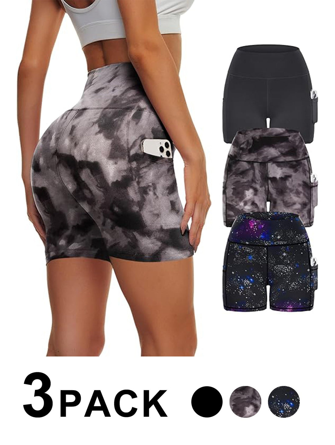 Women's High Waisted Yoga Leggings 3 Pack – Tie-Dye Starry Sky Workout Pants