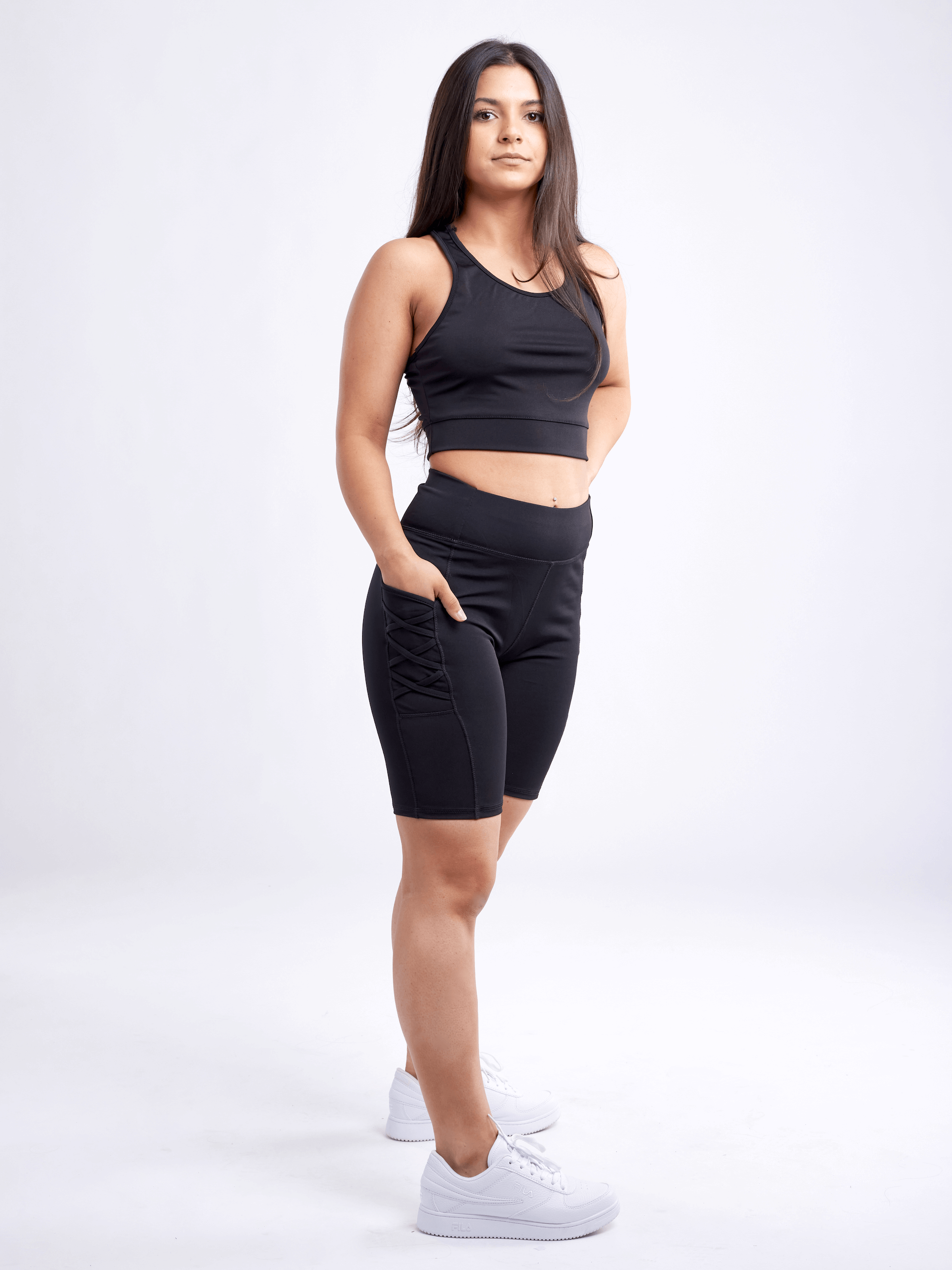 JupiterGear Women's High-Waisted Workout Shorts with Pockets & Criss Cross Design