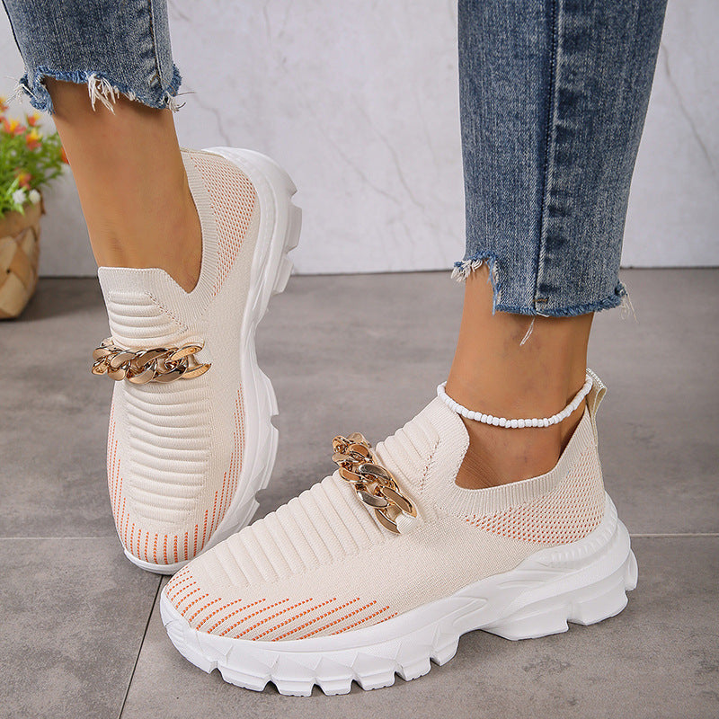 Women's Slip-On Platform Flat Shoes | Breathable Knit Chunky Sole Casual Sneakers