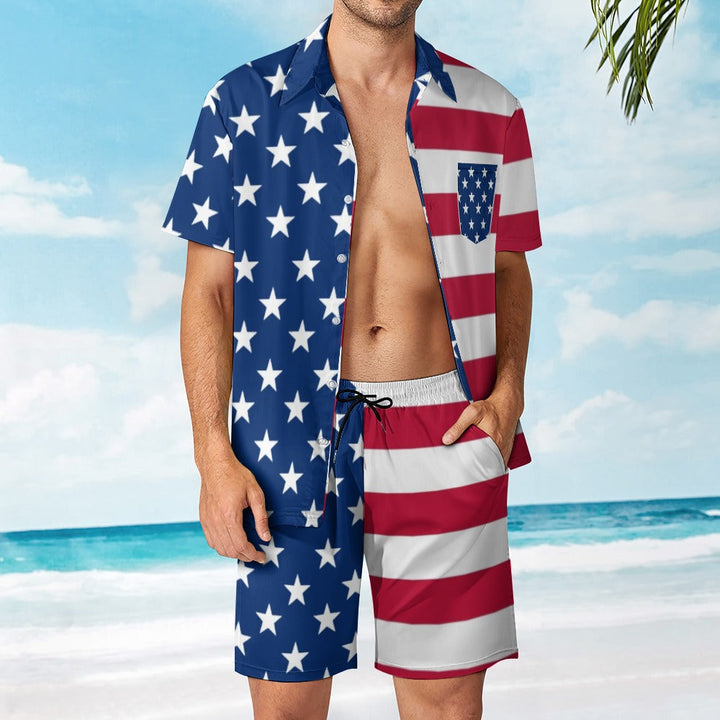 Men's American Flag 2pc Casual Beach Leisure Suit Outfit
