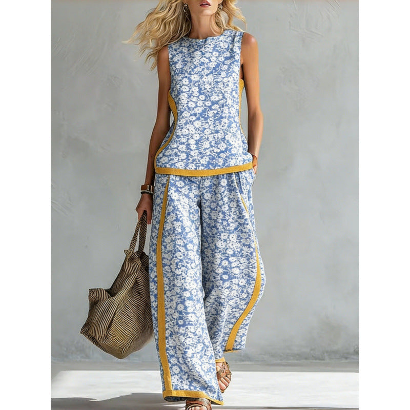 Women's Printed Retro Sleeveless Top & Wide-Leg Pants Set | 12 Prints S–5XL