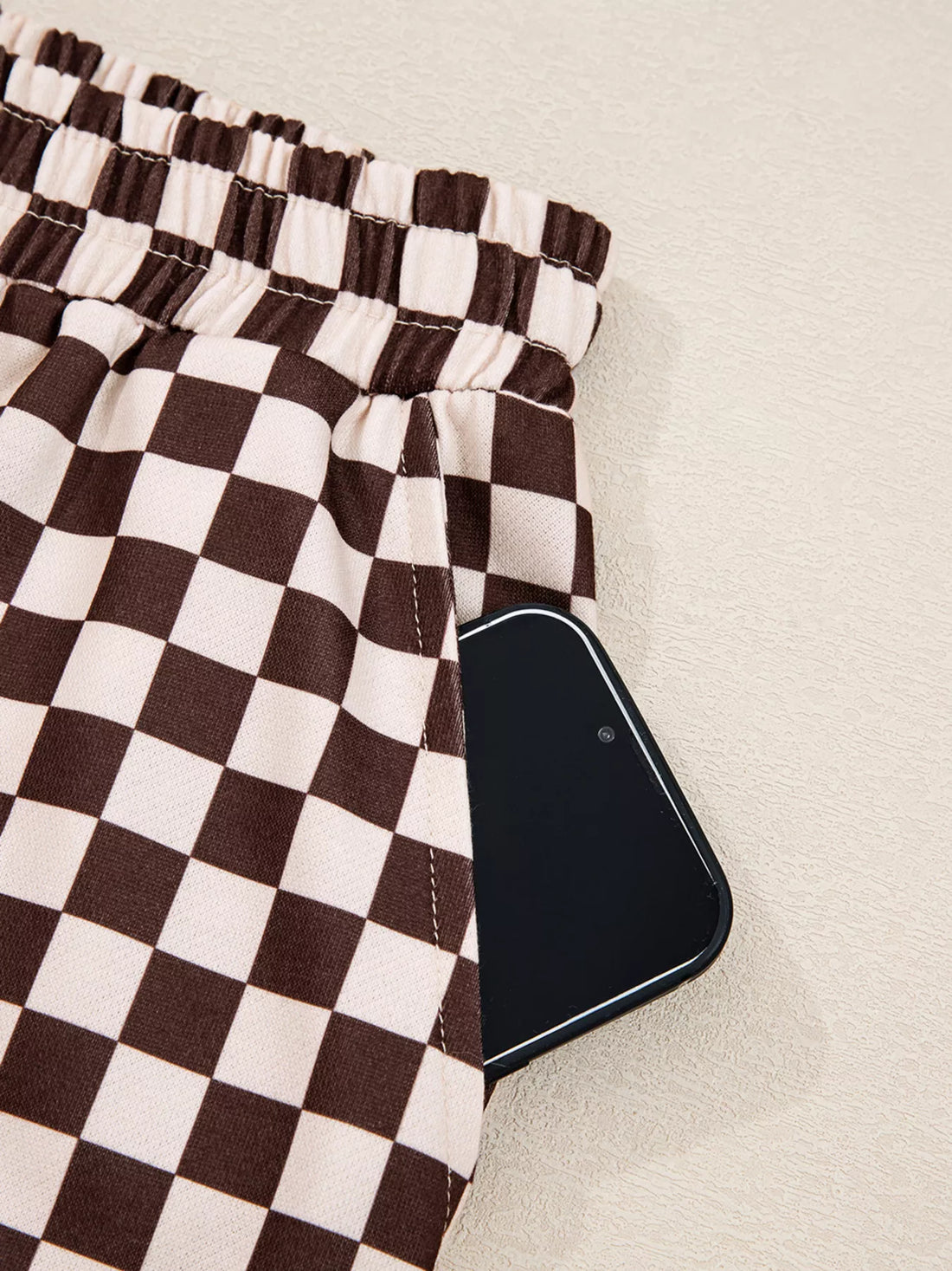 Women's Checkered Drawstring Hoodie and Pants Set