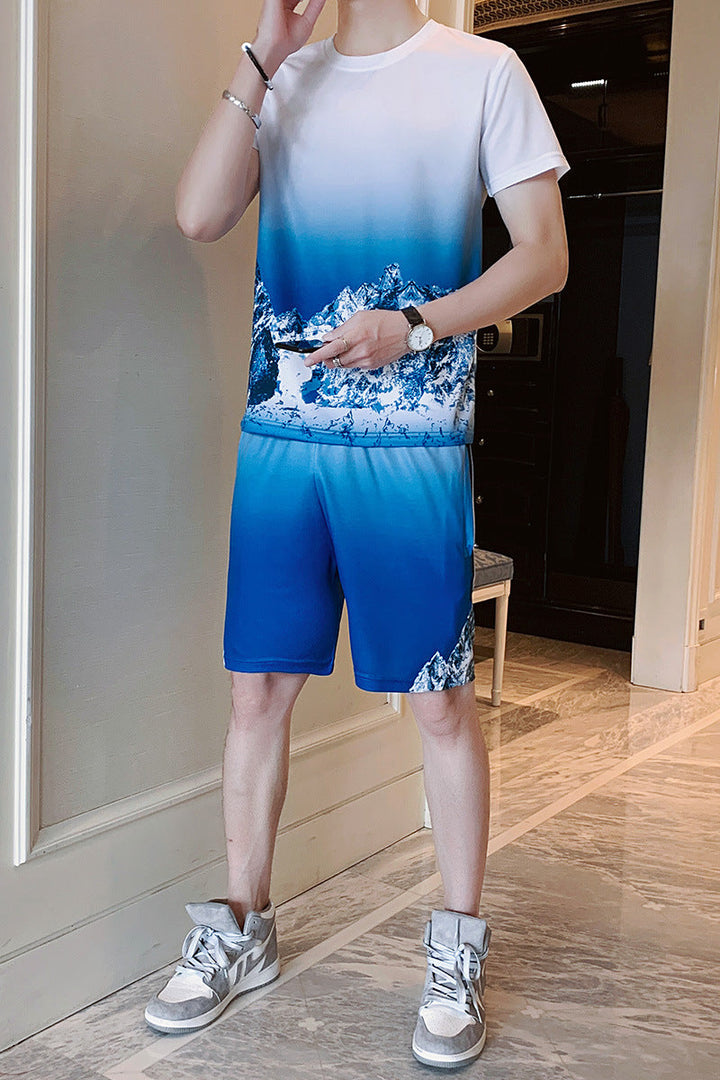 Men's Fitness Running Casua lShort-sleeved Shorts Sets