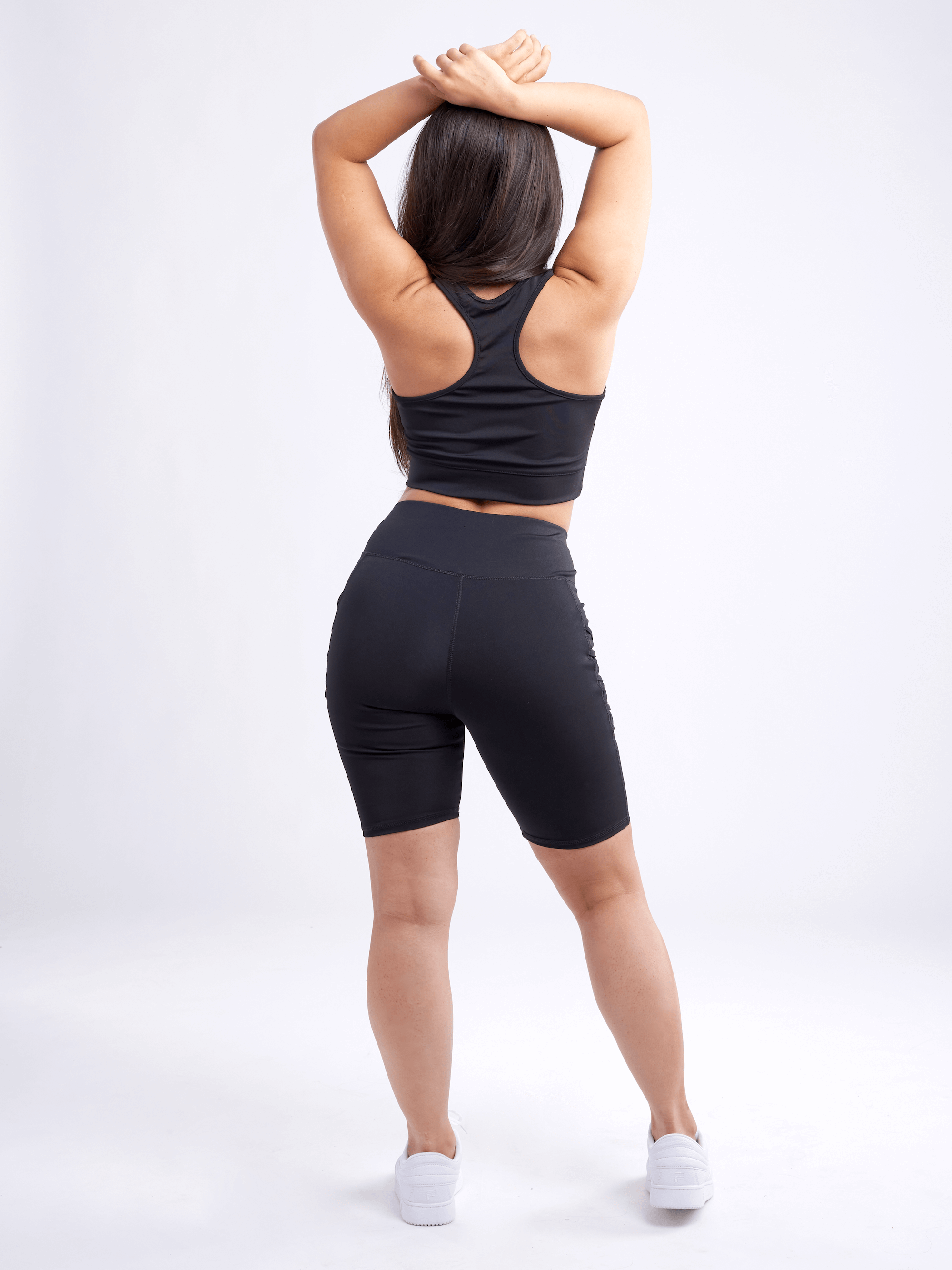 JupiterGear Women's High-Waisted Workout Shorts with Pockets & Criss Cross Design