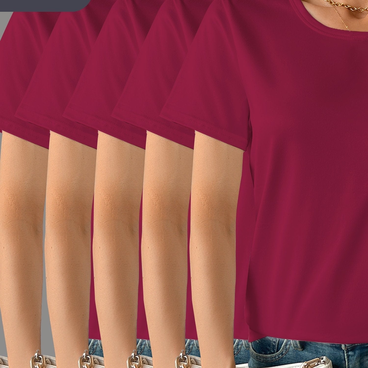 5 Pack Women's Soft Stretch Casual Round Neck T-Shirts