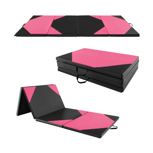Folding Exercise Mat with Hook and Loop Fasteners-Black and Pink