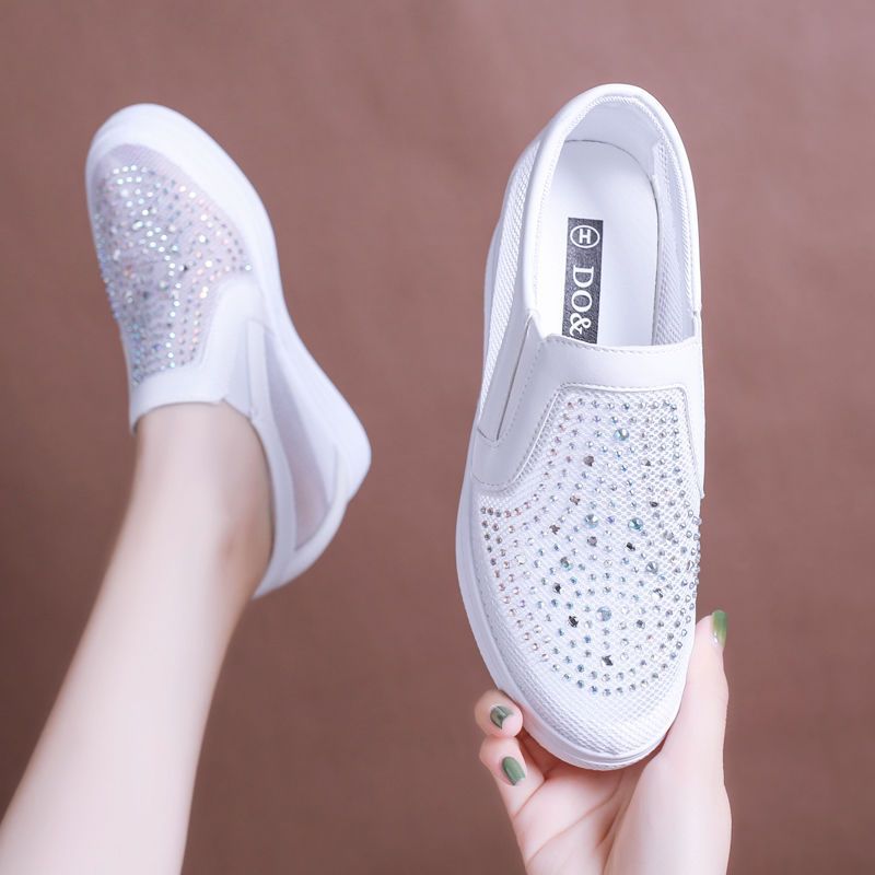 Women's Breathable Lightweight Rhinestone Mesh Hidden-Heel Sneakers