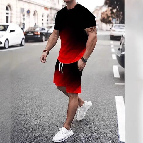 Men's Summer Fashion Trend 3D Digital Printing Short Sleeve Shorts Set