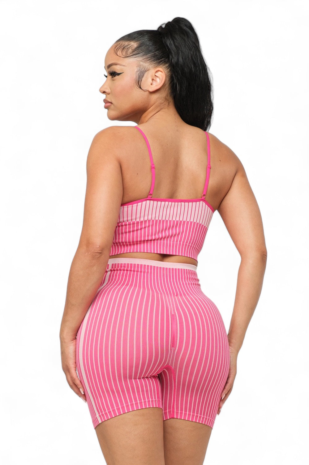Women's Seamless Striped Top and Biker Shorts Set