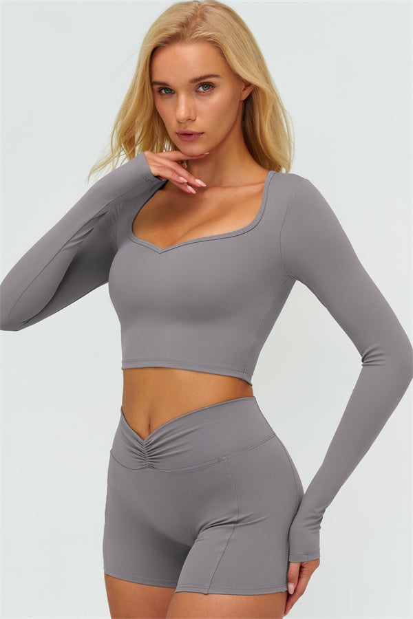 Women's The Lushness Long Sleeve Crop Top Shorts 2-Piece Set