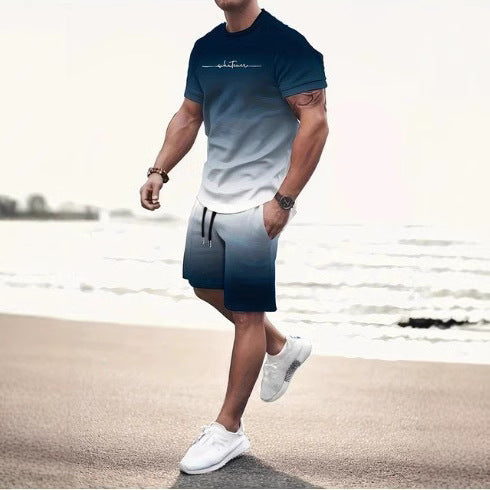 Men's Summer Fashion Trend 3D Digital Printing Short Sleeve Shorts Set