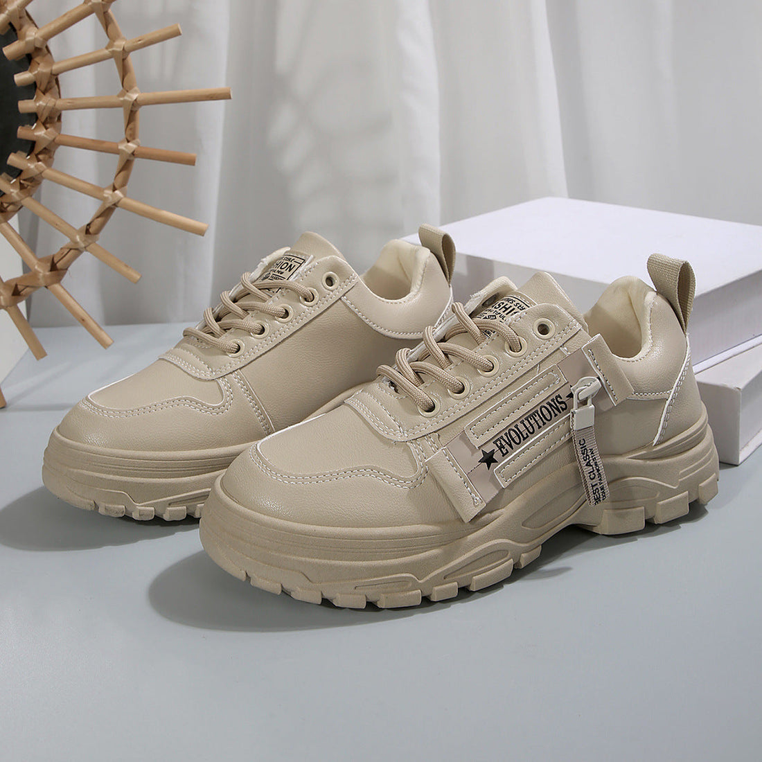 Women’s Lace‑Up Side‑Zipper Sports Sneakers