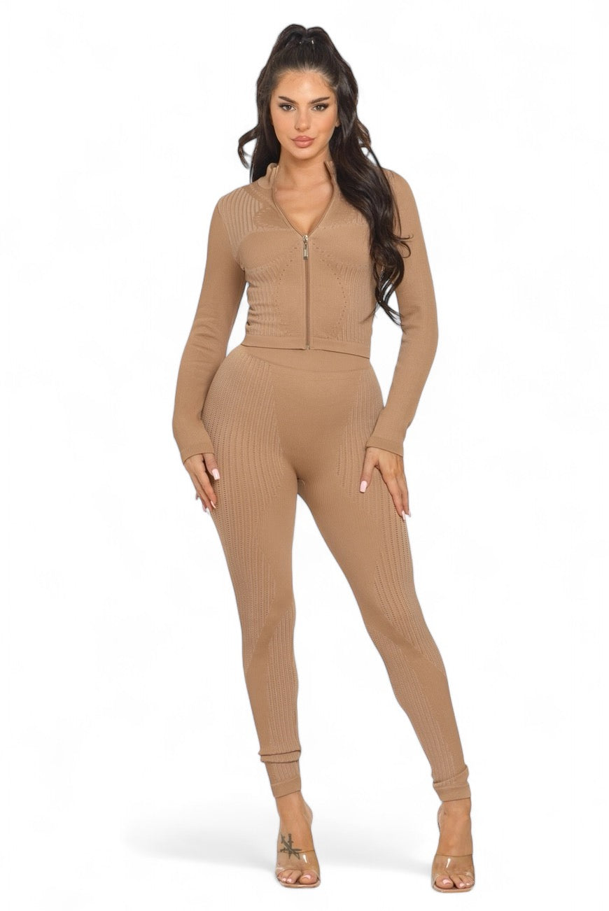 Women's Washed Seamless Zip Up Jacket and Leggings Set