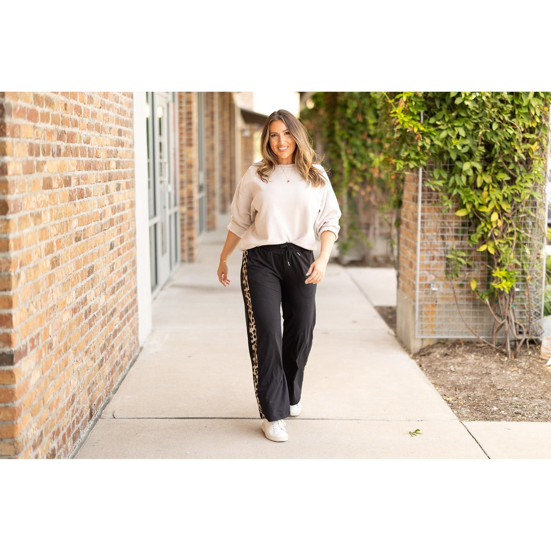 Women's Chelsea - Black Wide Leg with Leopard Panel Loungers