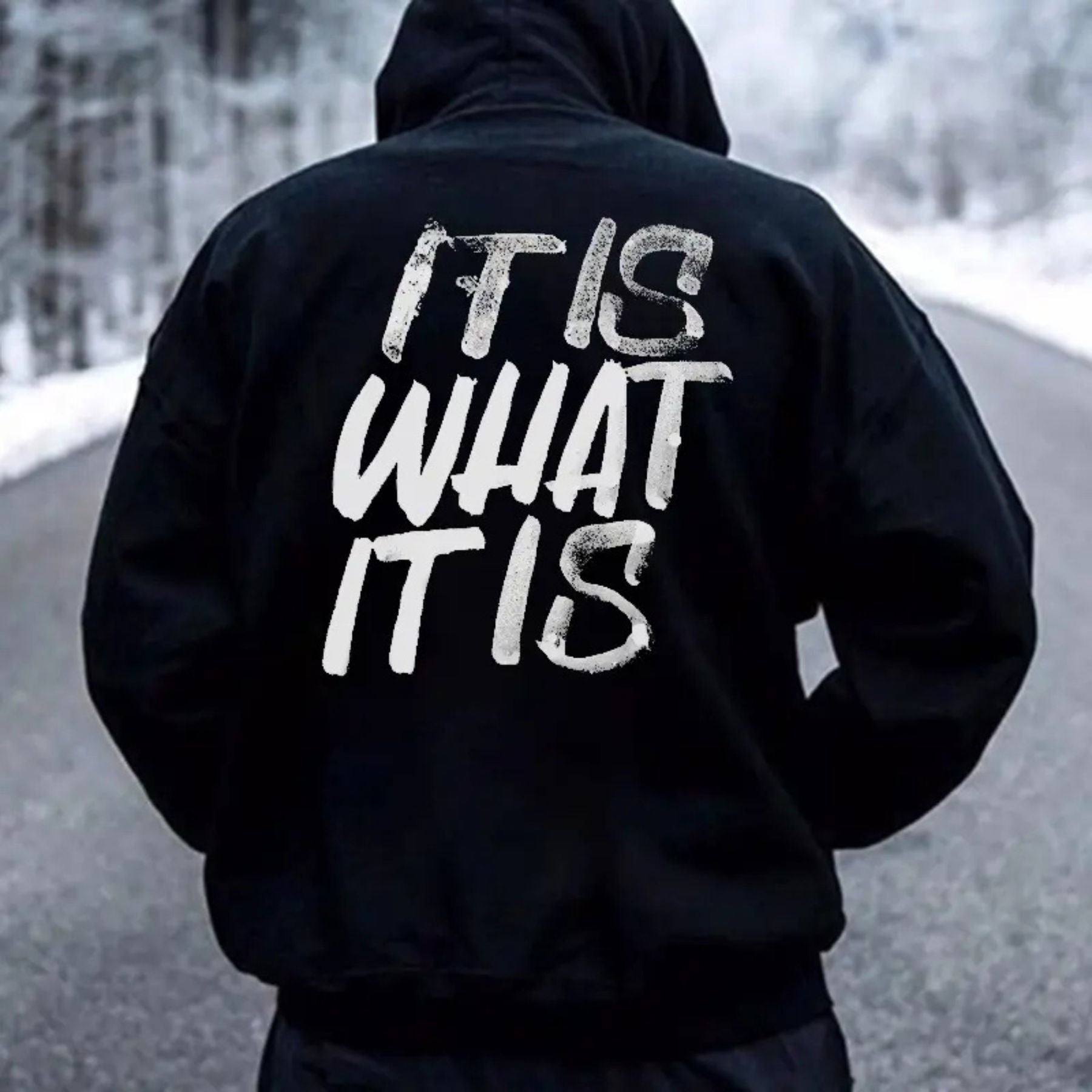 Men’s Casual "It Is What It Is" Distressed Print Hoodie