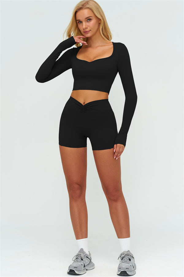 Women's The Lushness Long Sleeve Crop Top Shorts 2-Piece Set