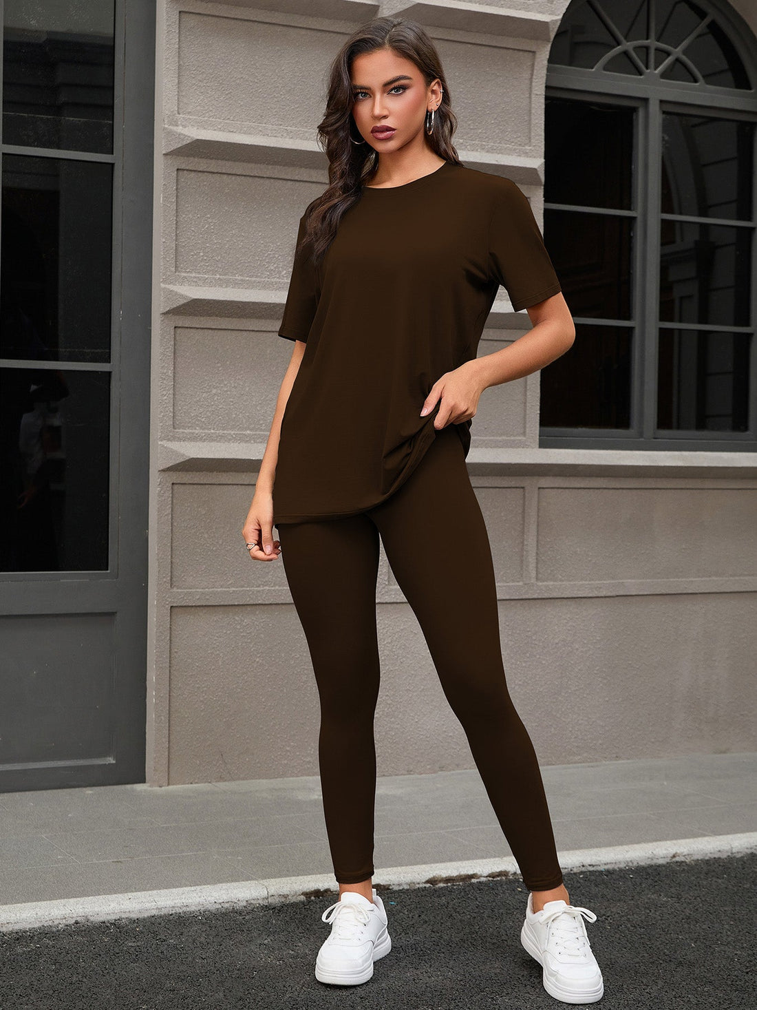 Women's Three Piece Set, Round Neck Short Sleeved Top And Shorts And Pants Set, Sports And Casual Clothing See size chart under “more details”