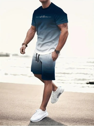 Men's Summer Fashion Trend 3D Digital Printing Short Sleeve Shorts Set