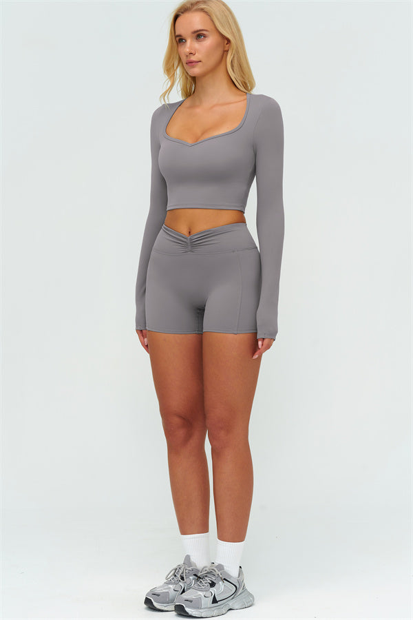 Women's The Lushness Long Sleeve Crop Top Shorts 2-Piece Set