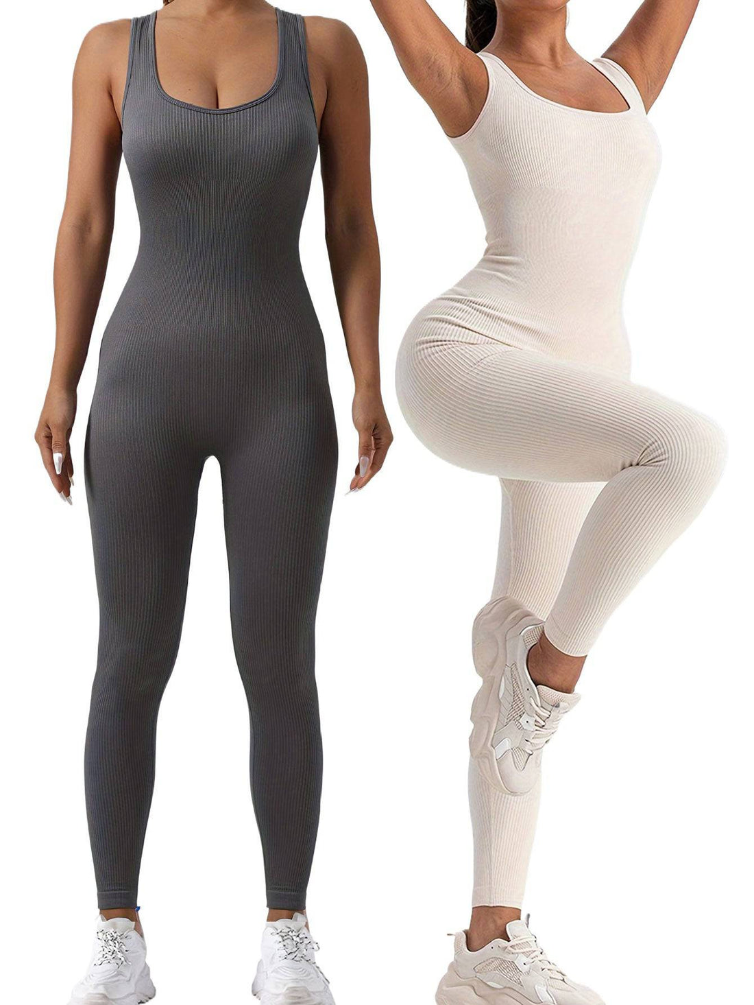 2 Pack Women's Ribbed Solid Color One-Piece Jumpsuit