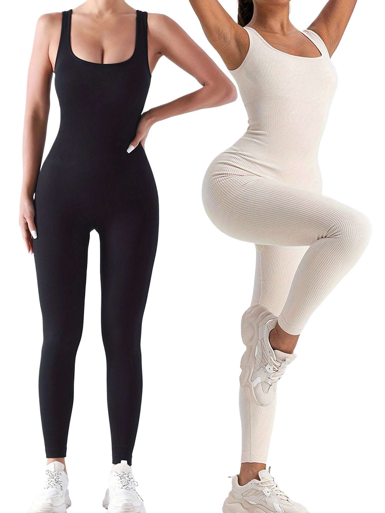 2 Pack Women's Ribbed Solid Color One-Piece Jumpsuit