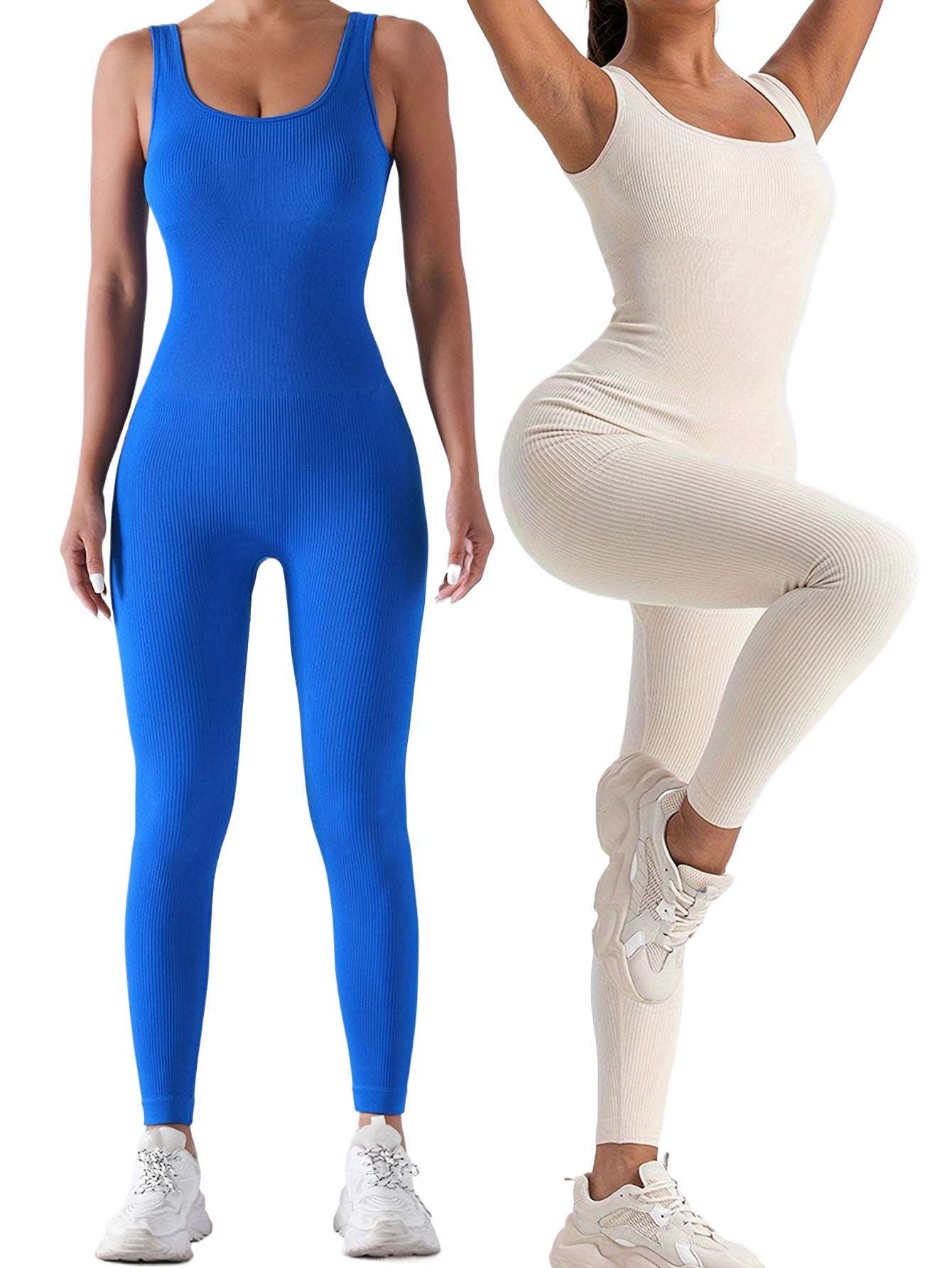 2 Pack Women's Ribbed Solid Color One-Piece Jumpsuit
