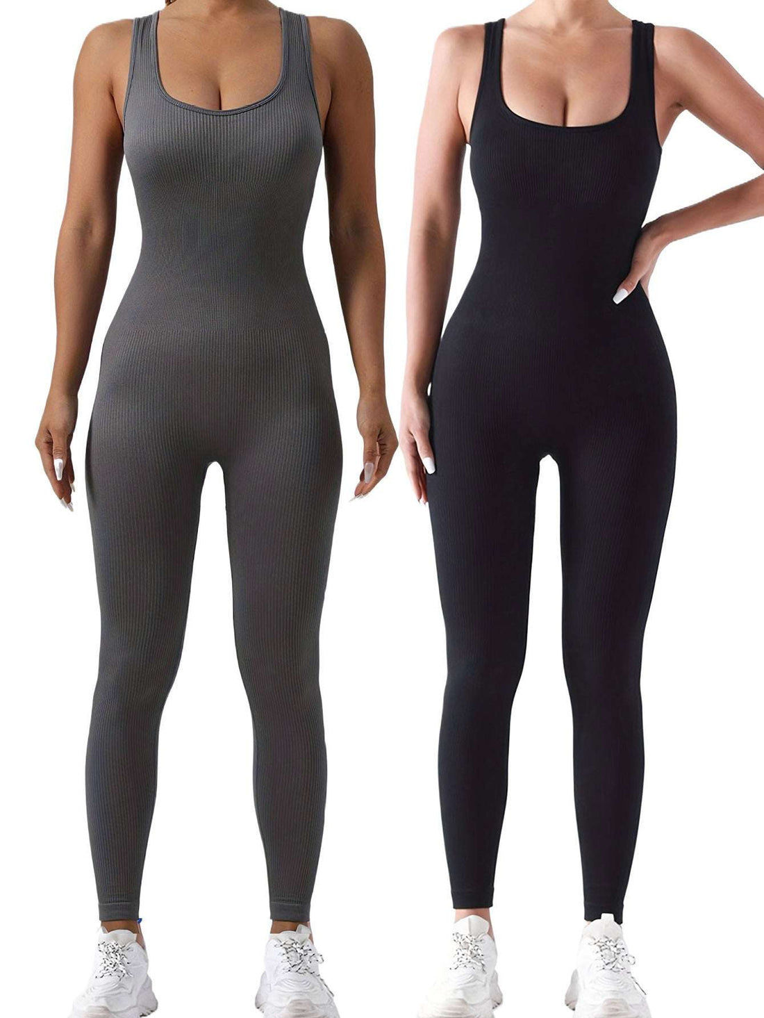 2 Pack Women's Ribbed Solid Color One-Piece Jumpsuit