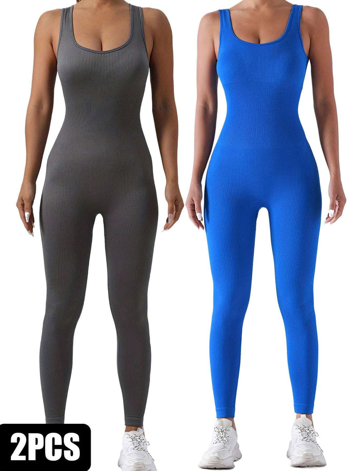 2 Pack Women's Ribbed Solid Color One-Piece Jumpsuit