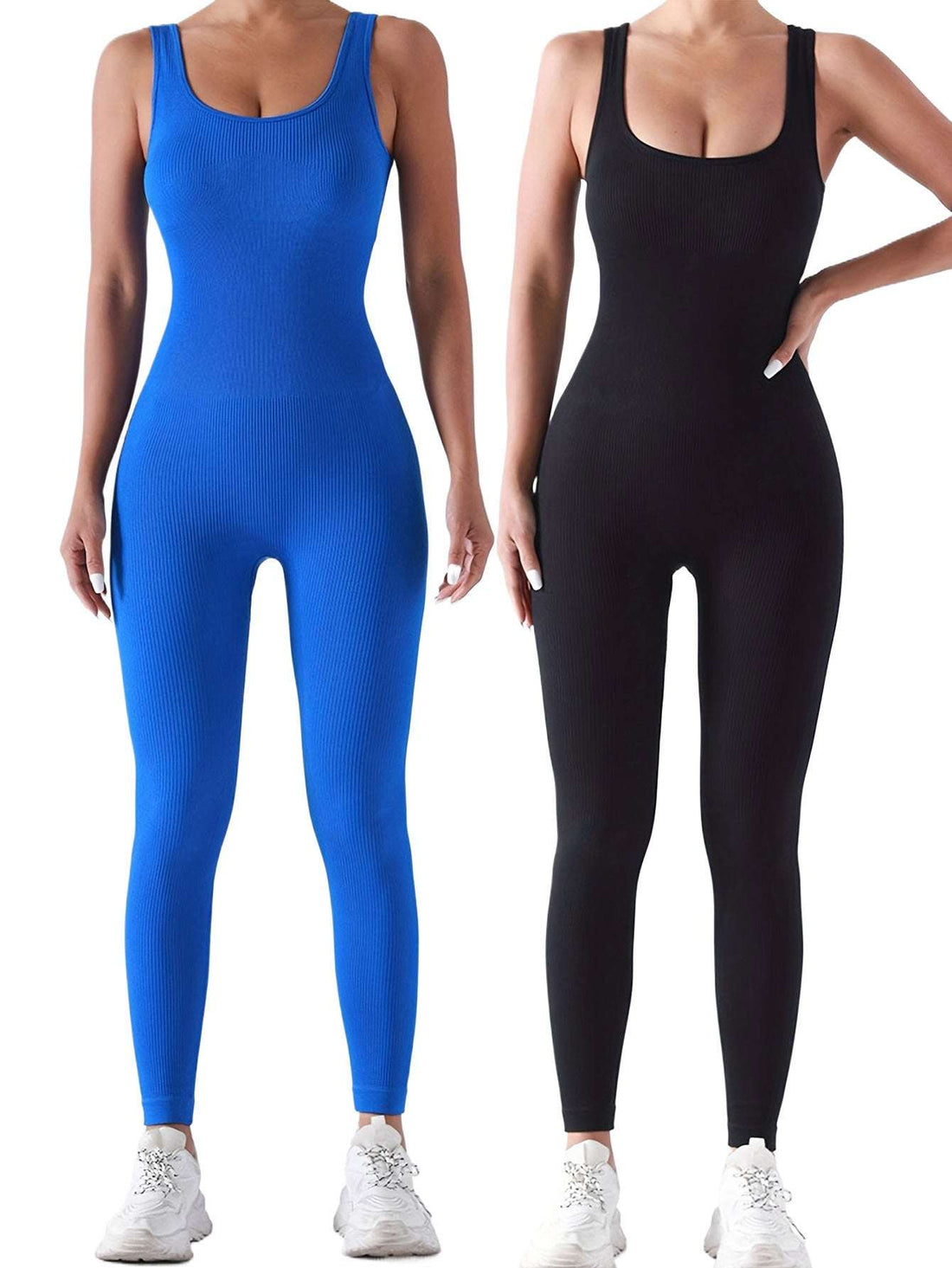 2 Pack Women's Ribbed Solid Color One-Piece Jumpsuit