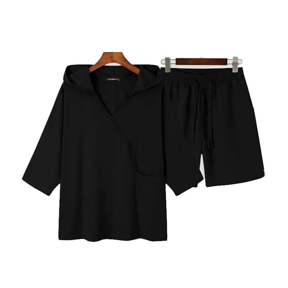 2-Piece: Men's Hooded Tracksuit T- Shirt and Shorts Set