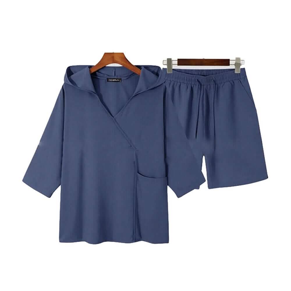 2-Piece: Men's Hooded Tracksuit T- Shirt and Shorts Set