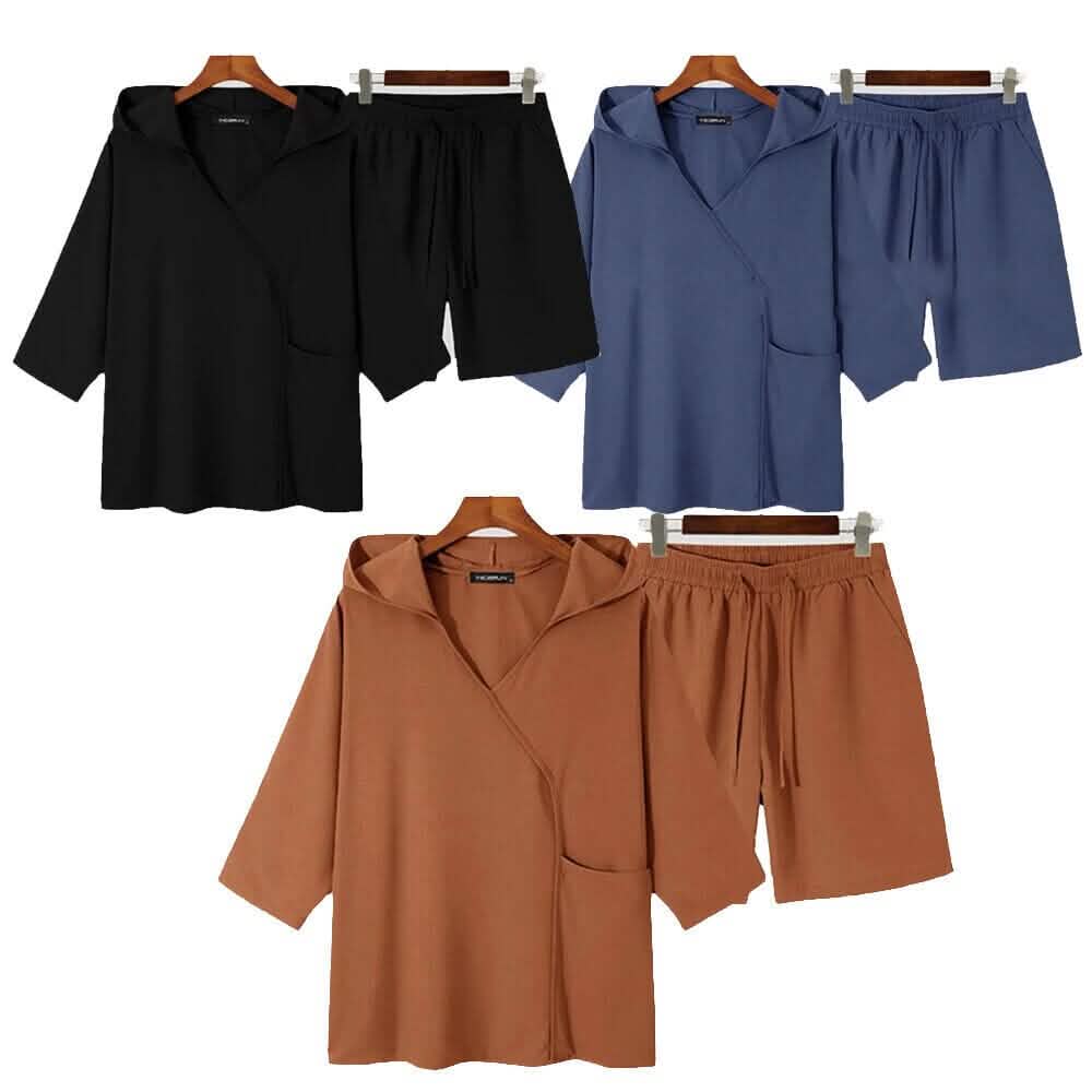 2-Piece: Men's Hooded Tracksuit T- Shirt and Shorts Set