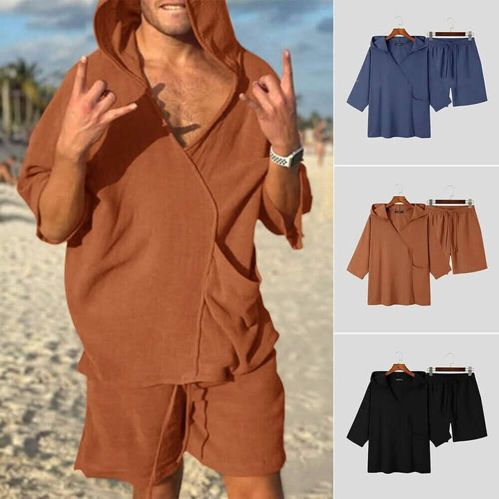 2-Piece: Men's Hooded Tracksuit T- Shirt and Shorts Set