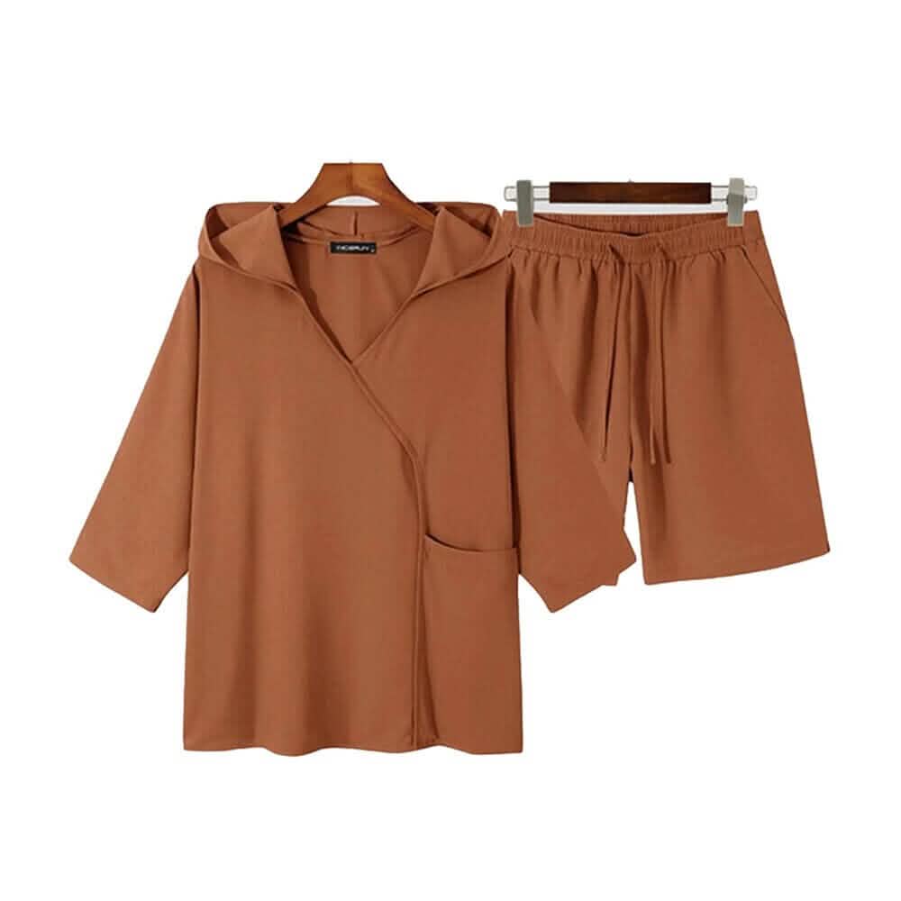 2-Piece: Men's Hooded Tracksuit T- Shirt and Shorts Set