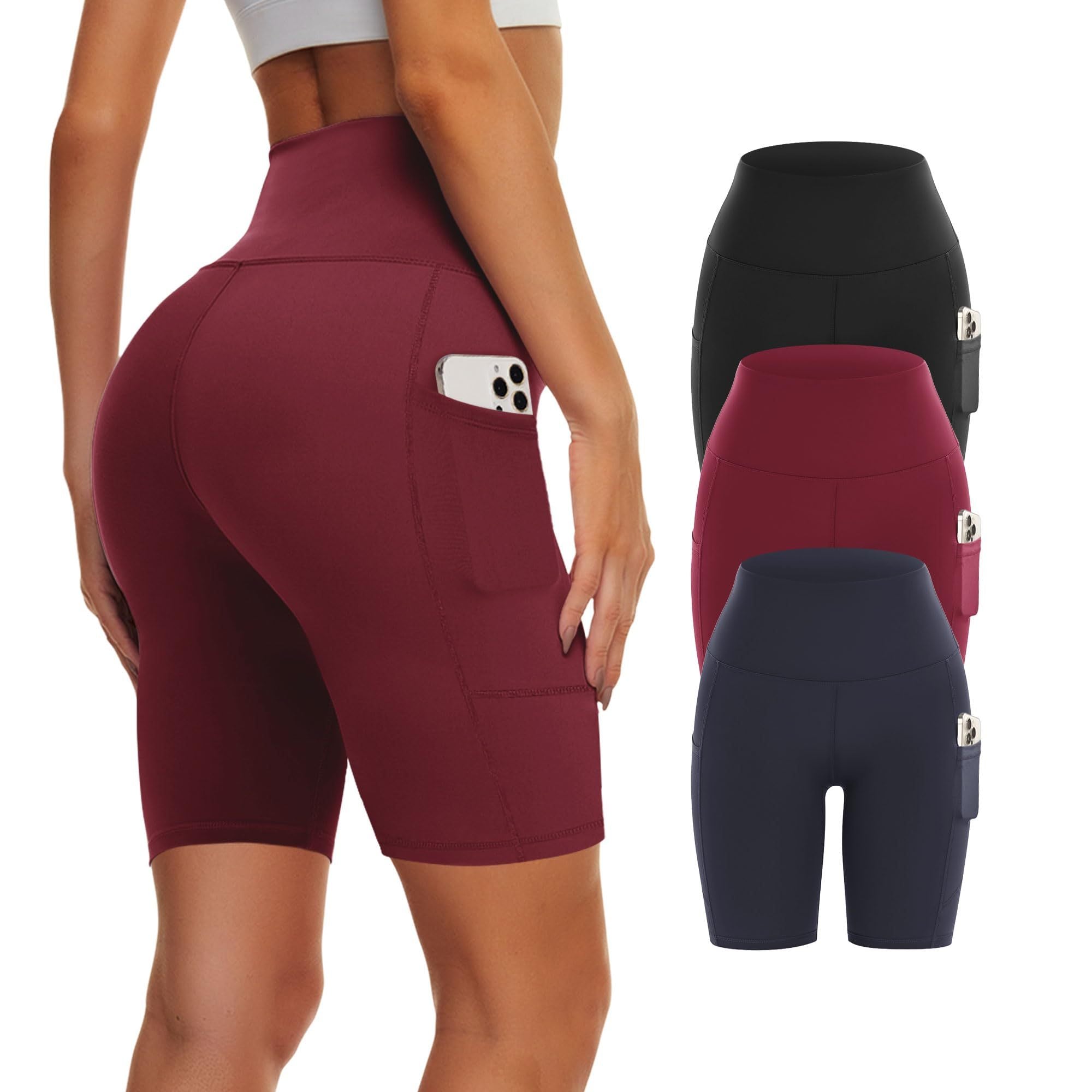 3-Pack Women's High-Waisted Biker Yoga Shorts