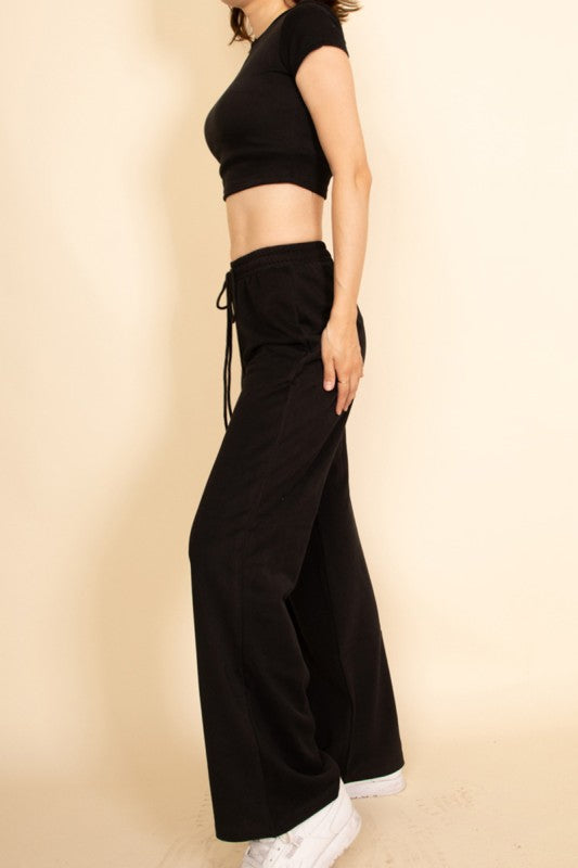 Women's Relaxed Fit Top and Wide-Leg Pants Set