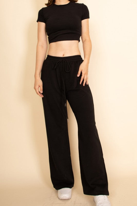 Women's Relaxed Fit Top and Wide-Leg Pants Set