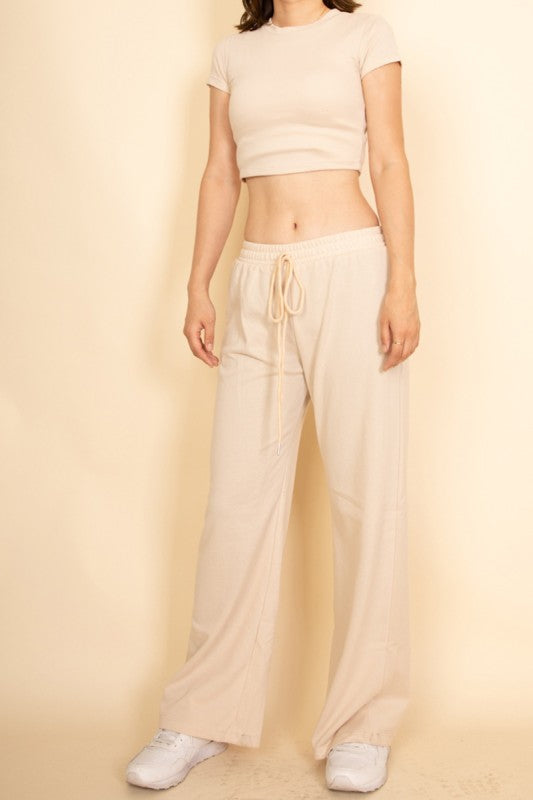 Women's Relaxed Fit Top and Wide-Leg Pants Set