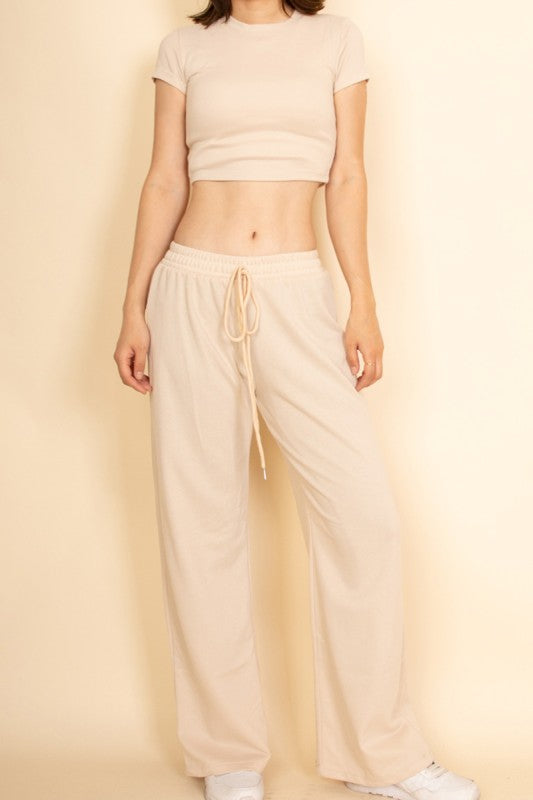 Women's Relaxed Fit Top and Wide-Leg Pants Set