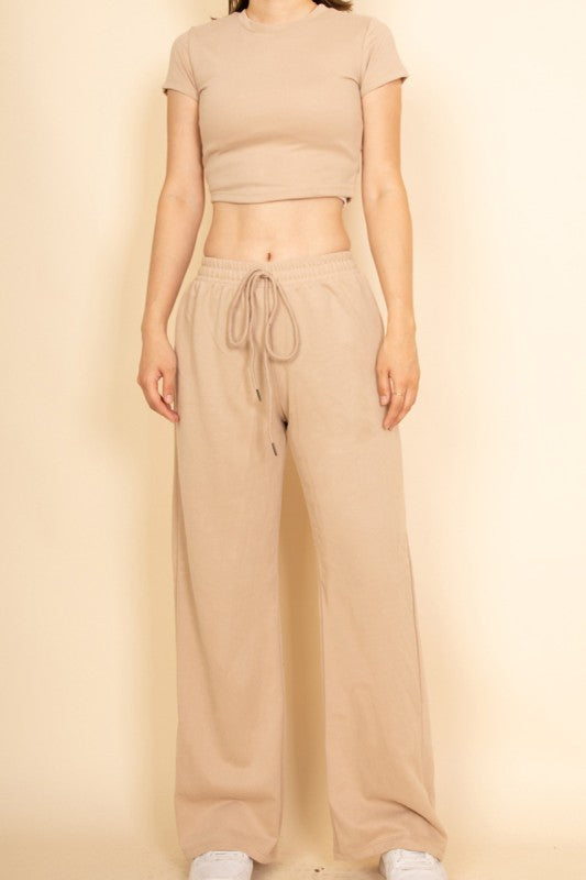 Women's Relaxed Fit Top and Wide-Leg Pants Set