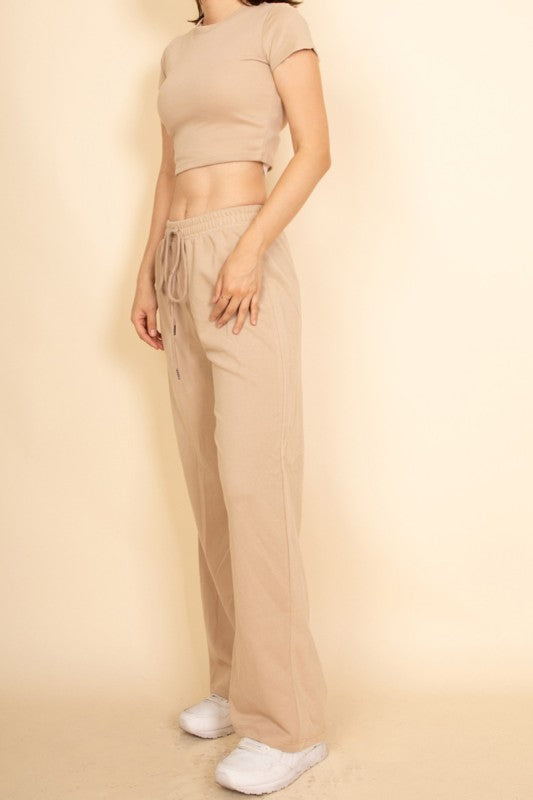 Women's Relaxed Fit Top and Wide-Leg Pants Set