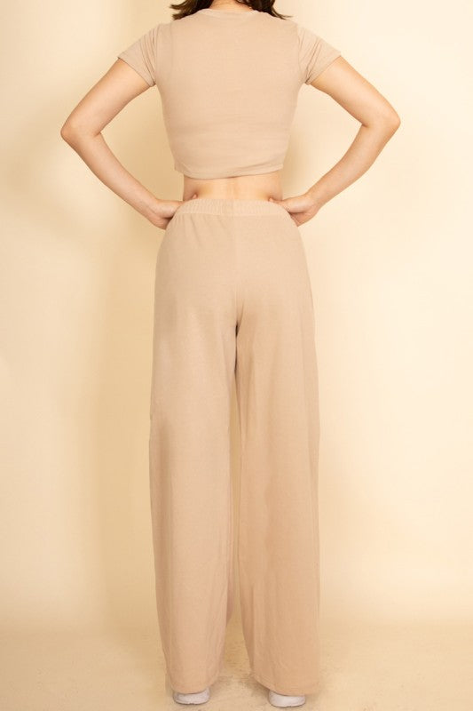 Women's Relaxed Fit Top and Wide-Leg Pants Set