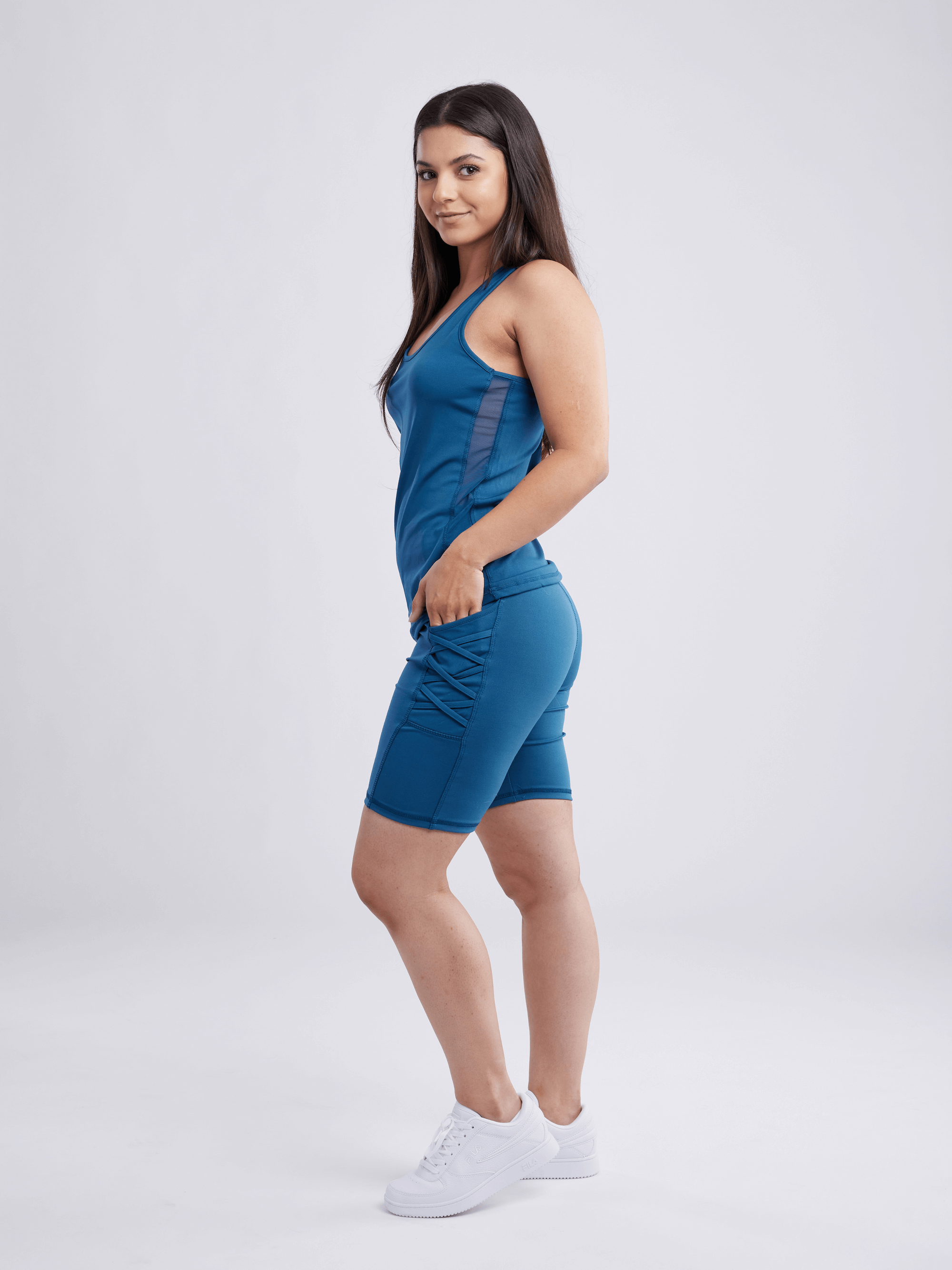 JupiterGear Women's High-Waisted Workout Shorts with Pockets & Criss Cross Design
