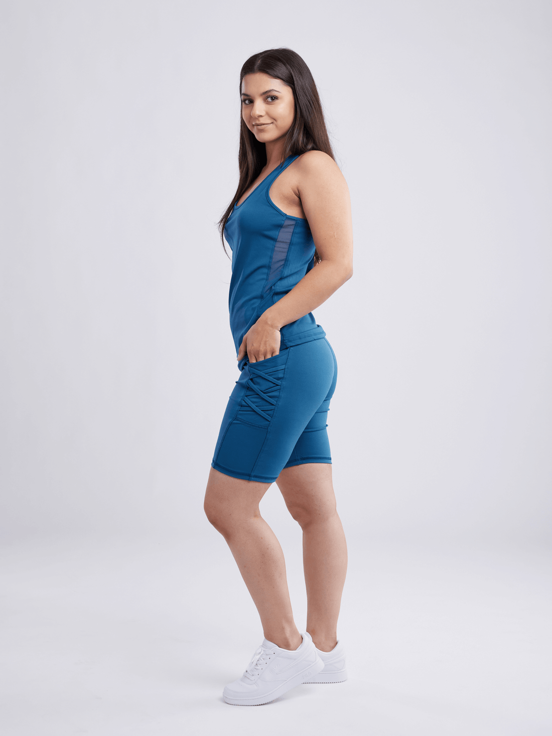 JupiterGear Women's High-Waisted Workout Shorts with Pockets & Criss Cross Design