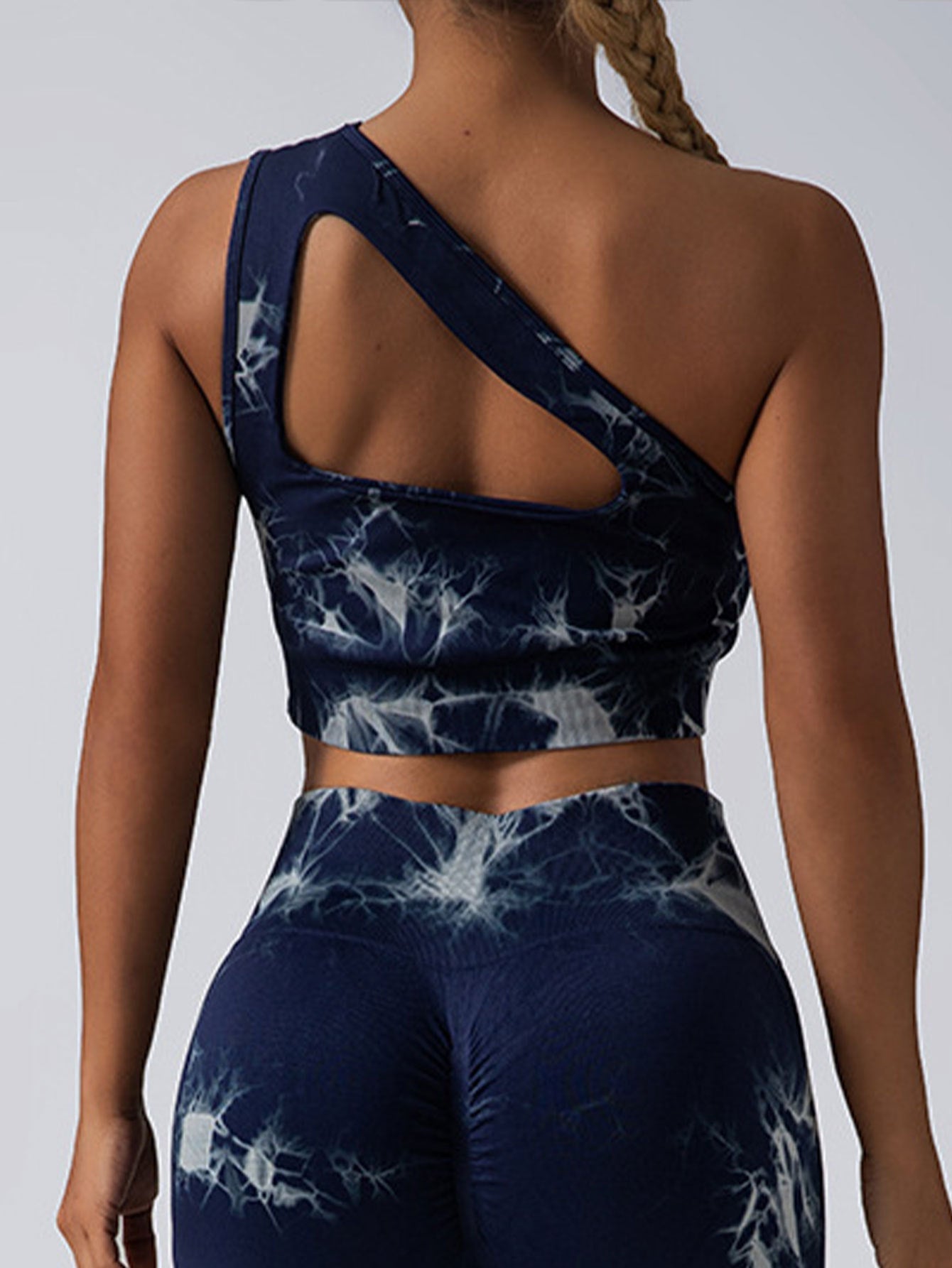 Women's Seamless One-Shoulder Bra & High Waisted Yoga Scrunch Leggings Set -