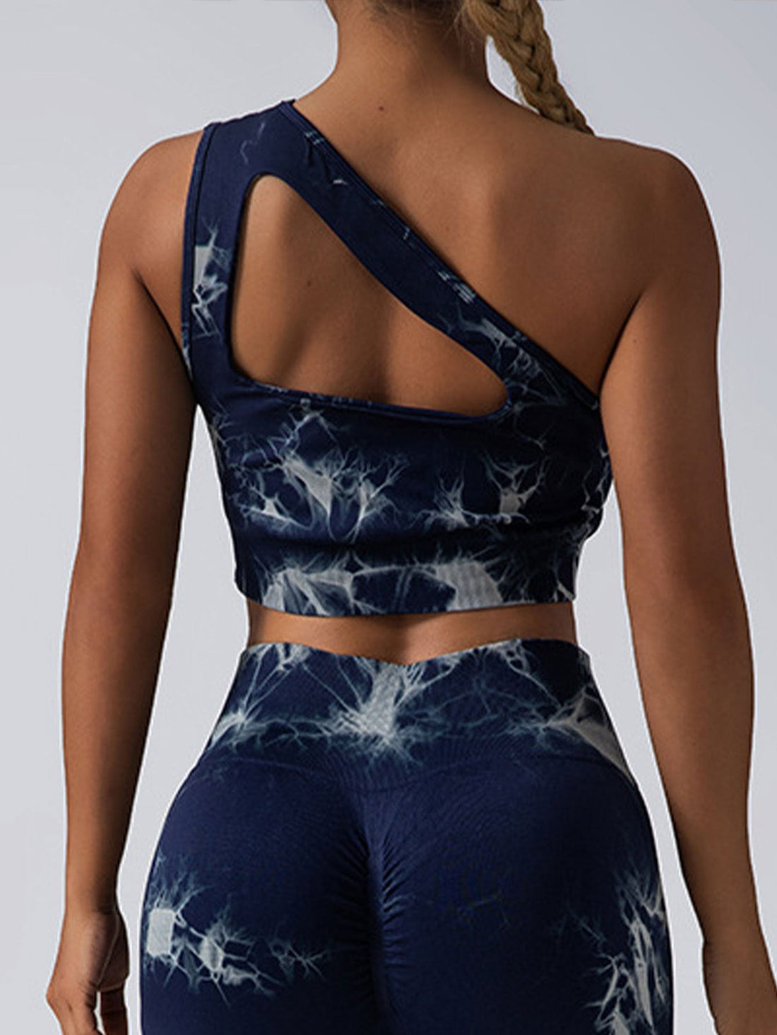 Women's Seamless One-Shoulder Bra & High Waisted Yoga Scrunch Leggings Set -