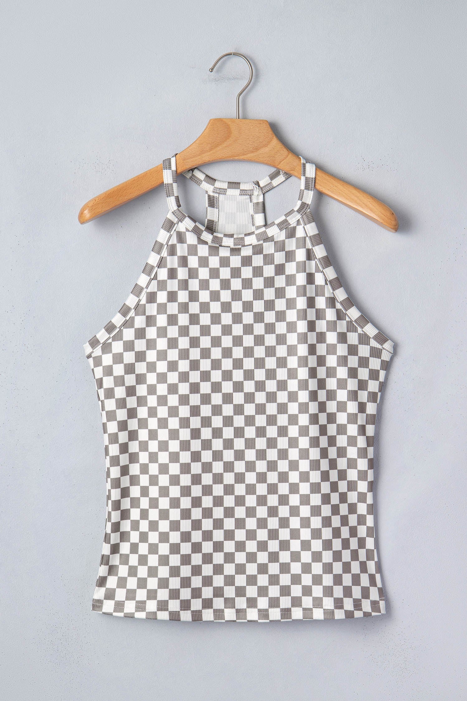 Women's Checker Ribbed Knit Halter Tank Top