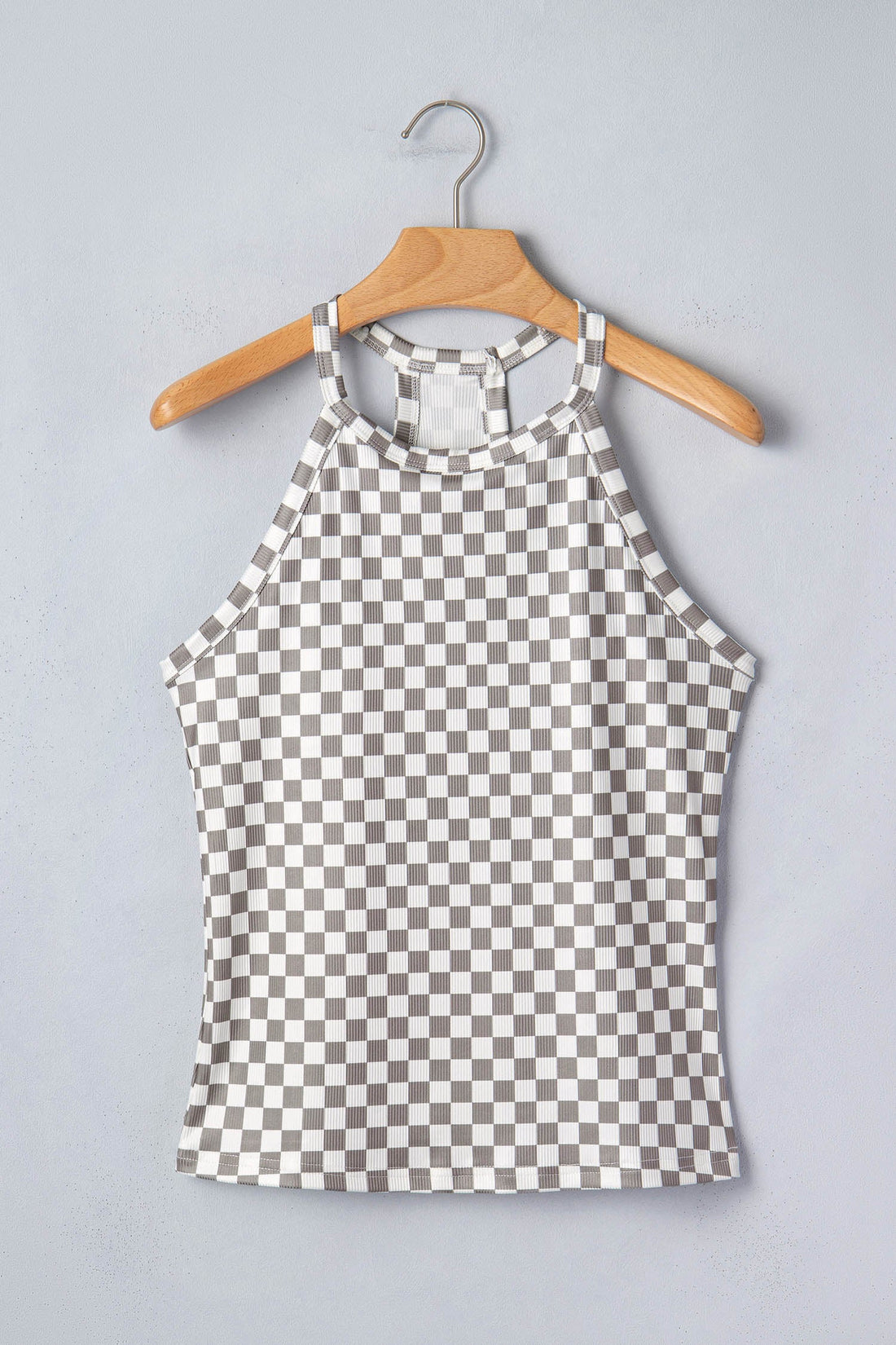 Women's Checker Ribbed Knit Halter Tank Top