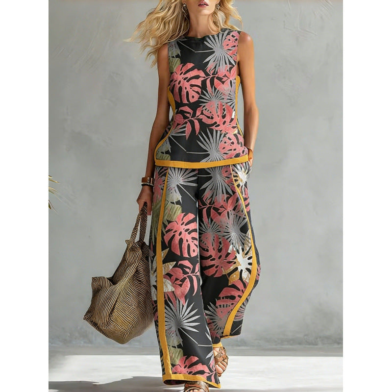 Women's Printed Retro Sleeveless Top & Wide-Leg Pants Set | 12 Prints S–5XL